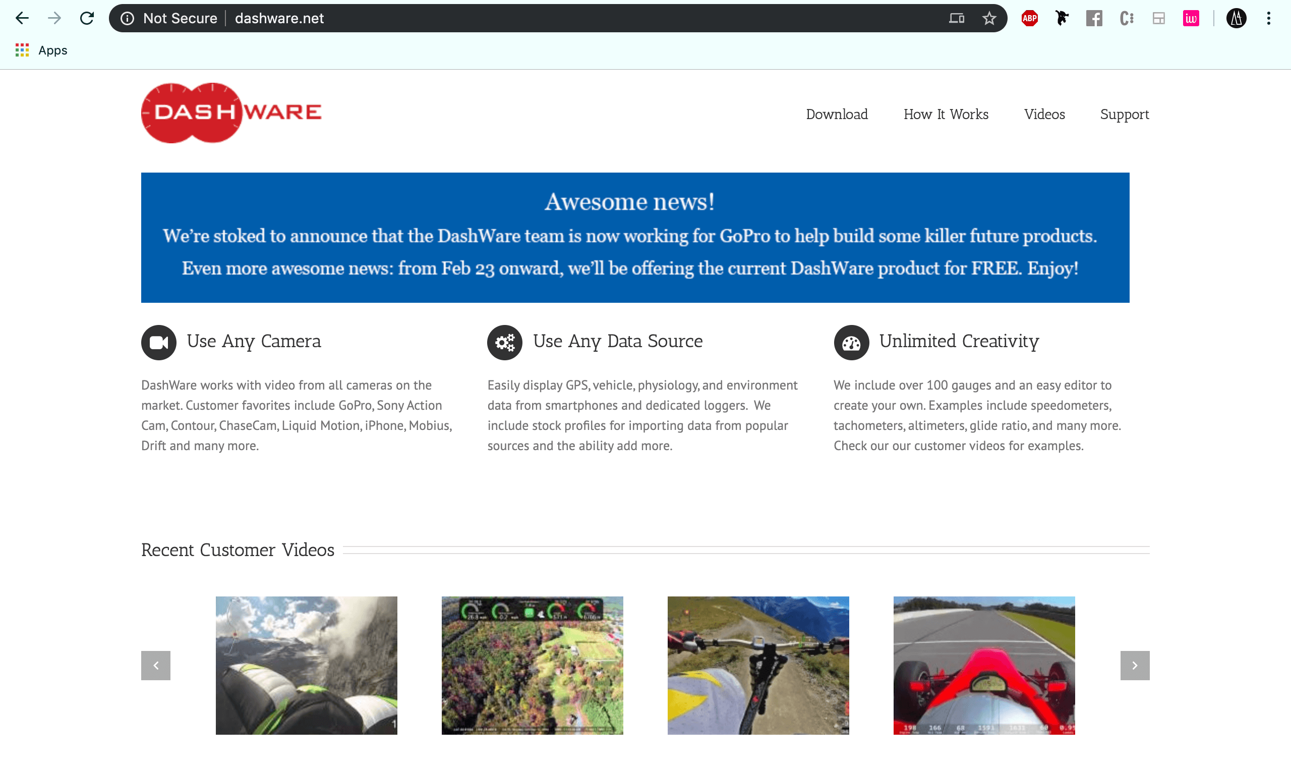 page d'acceuil dashware