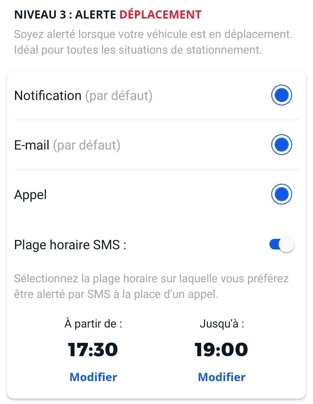 Réglage de l'alerte de niveau 3 : Déplacement